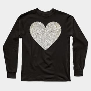 Silver Faux Glitter Heart Long Sleeve T-Shirt